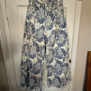 Blue Floral Wide Leg Jeans